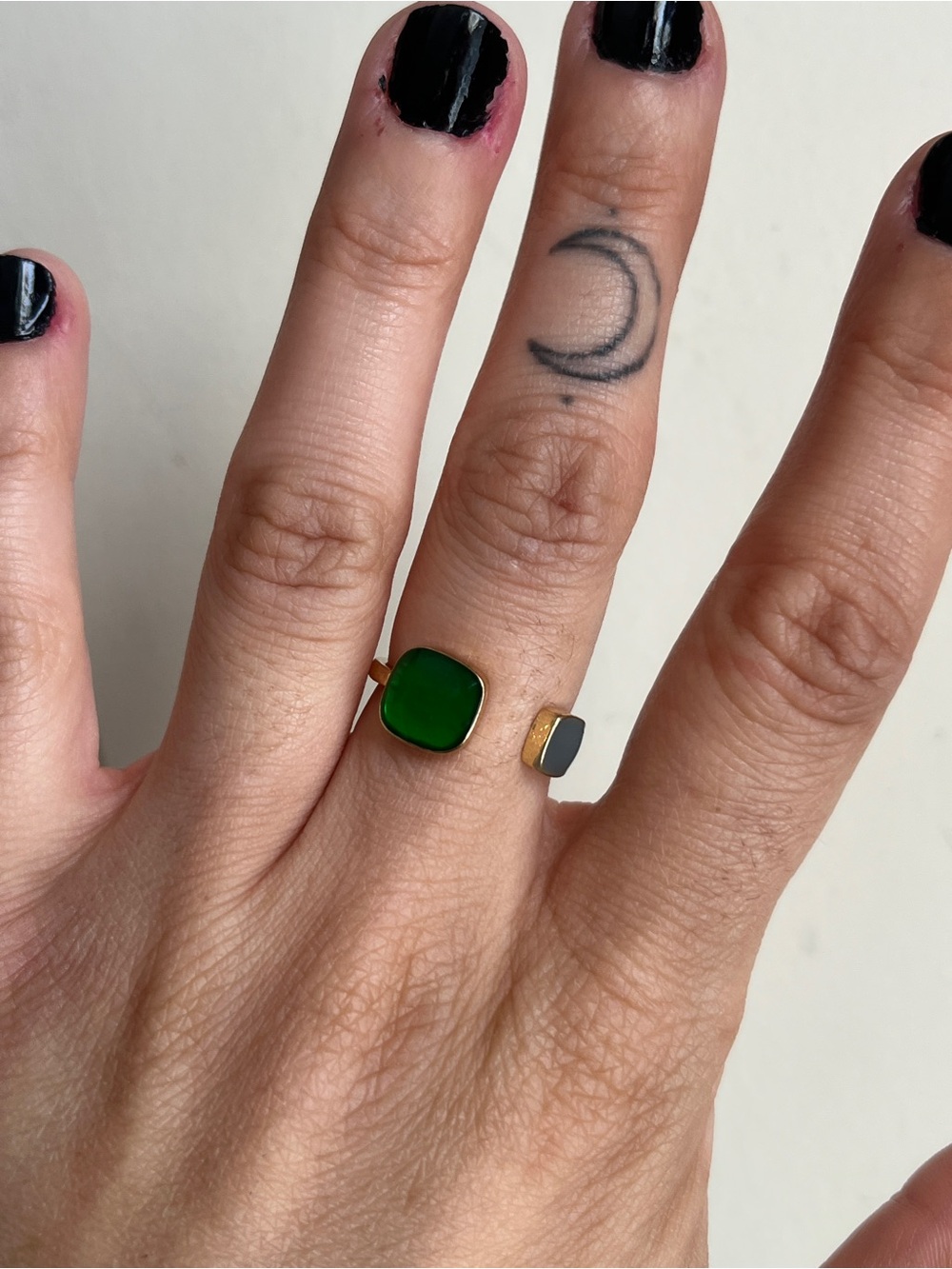 Elegant Green and Gray Open Band Ring - Women Jewelry